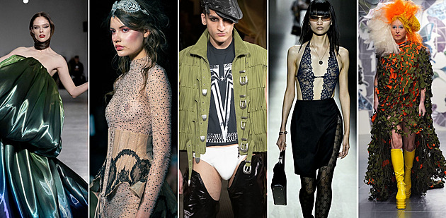 Kalhotky, krajka, nahota i peří. Provokace a odvaha ovládly týdny módy